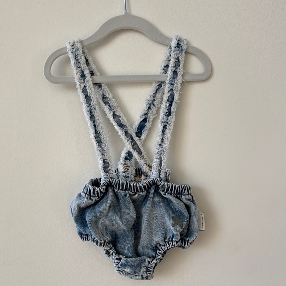 Piupiuchick Washed Light Blue Denim Shorties with Straps 24m